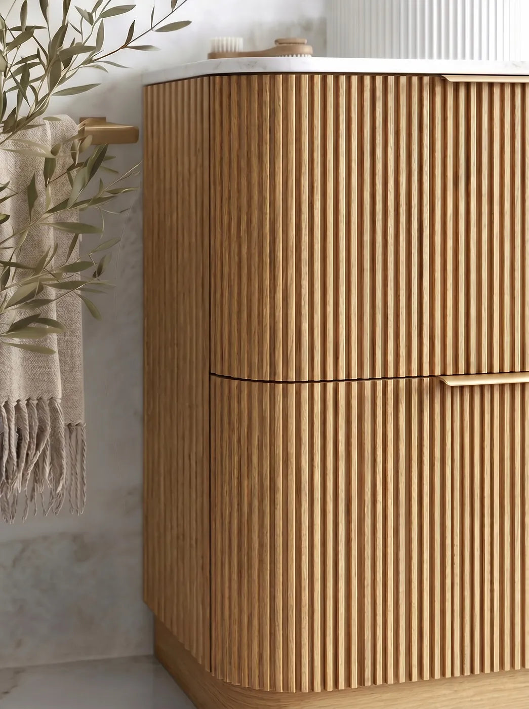 Otti 1800mm Havana Fluted Floorstanding Curve Vanity - Woodland Oak