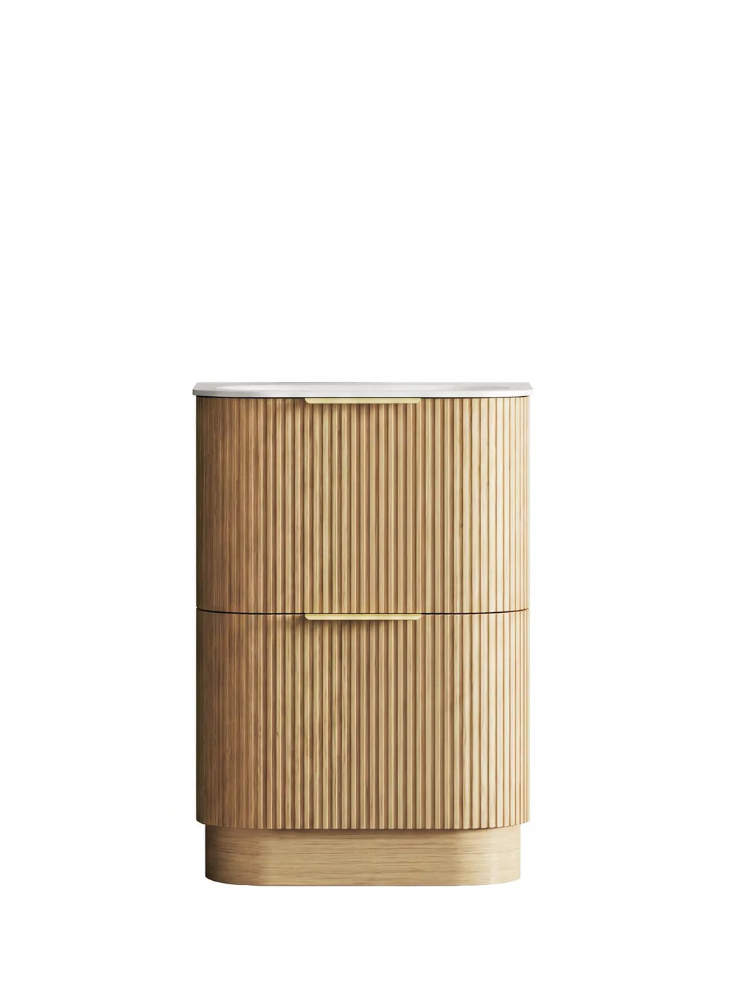 Otti 600mm Havana Fluted Floorstanding Curve Vanity - Woodland Oak