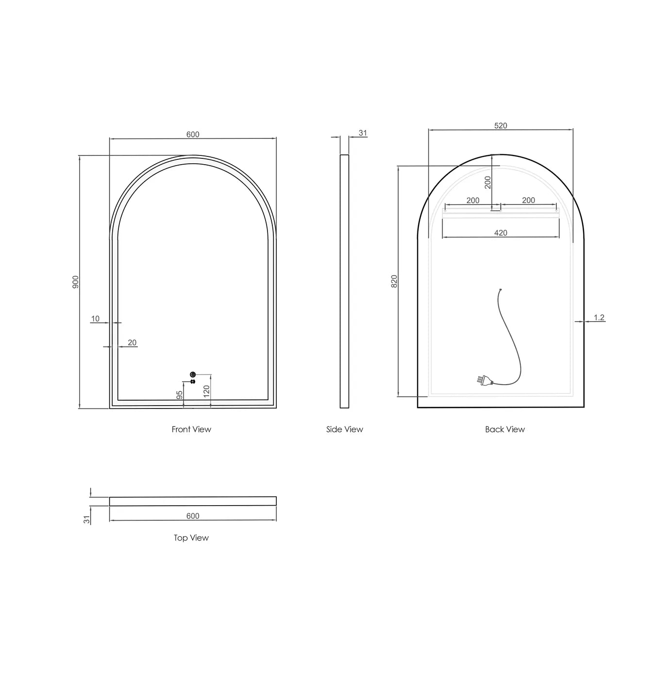 Otti 600mm Archie Frame LED Mirror LED-AR9060