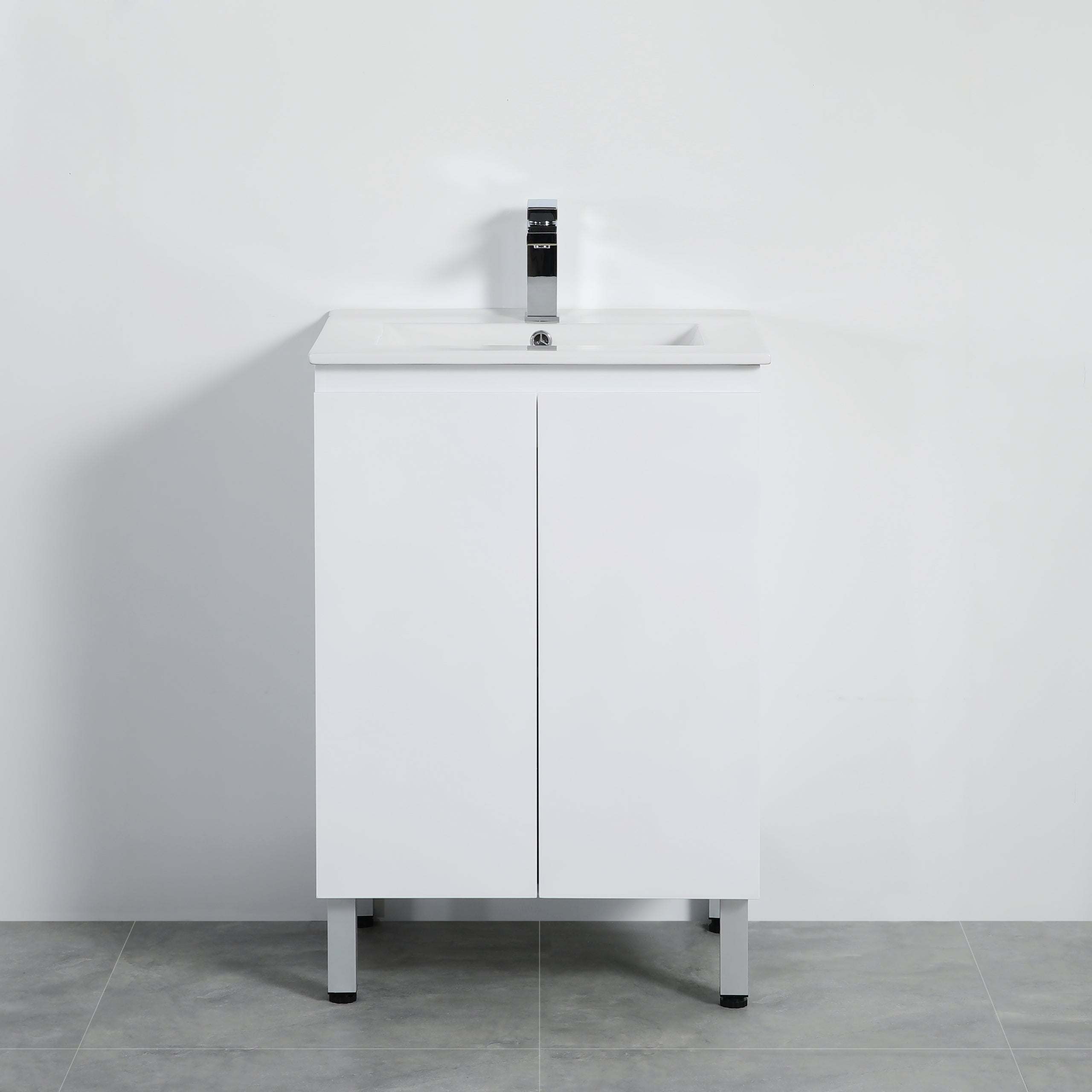 Lukka Alpha PVC 600 x 460mm Floor Standing Vanity on Legs - Ceramic Top