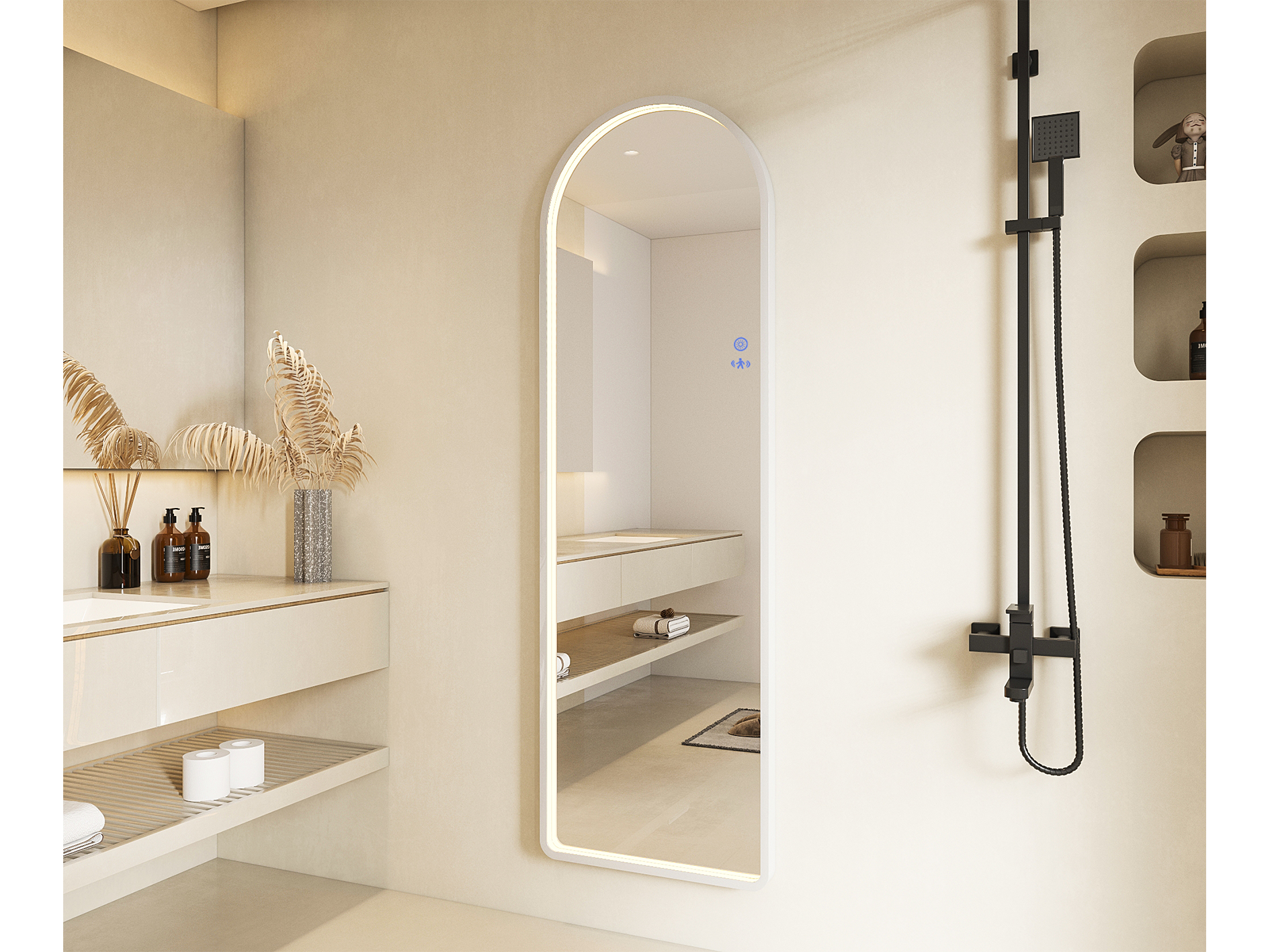 Lushh Lotus Framed LED Mirror Brushed Nickel