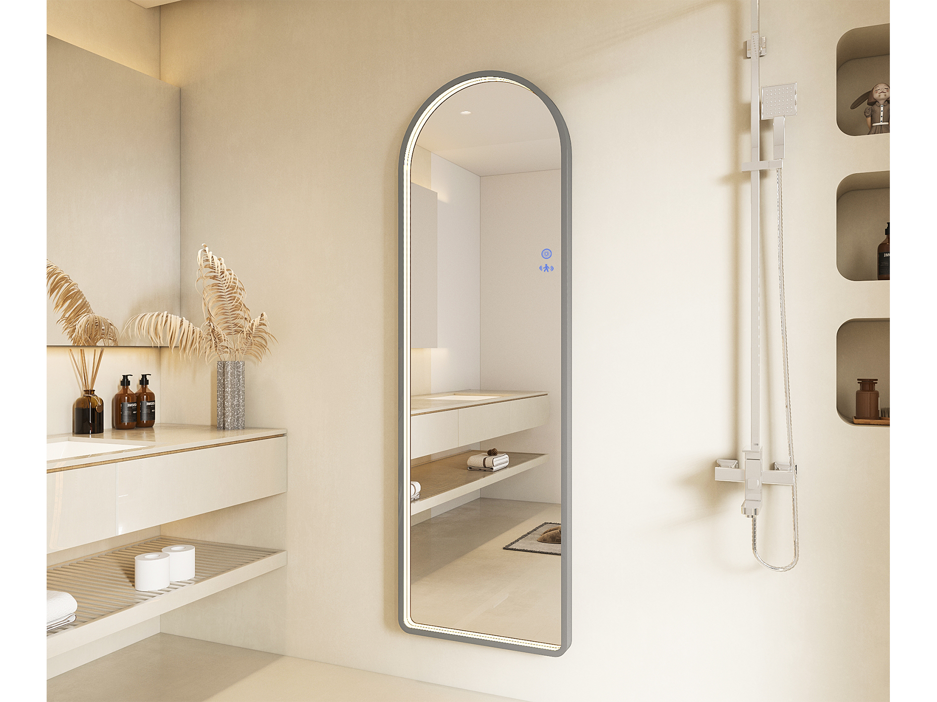 Lushh Lotus Framed LED Mirror Gun Metal