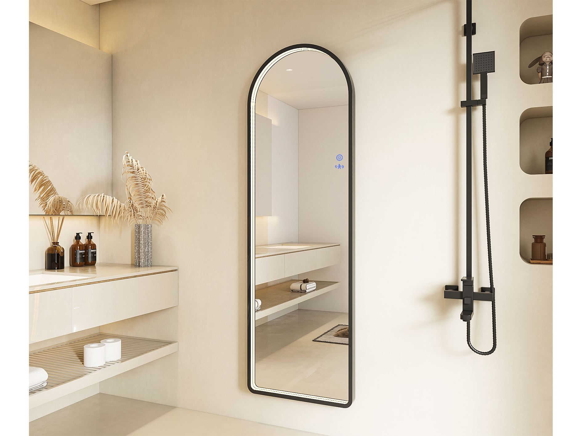 Lushh Lotus Framed LED Mirror Matte Black