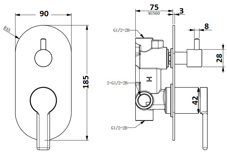 Lushh Lilly Pilly Wall Diverter Shower/Bath Mixer LS-LP-304