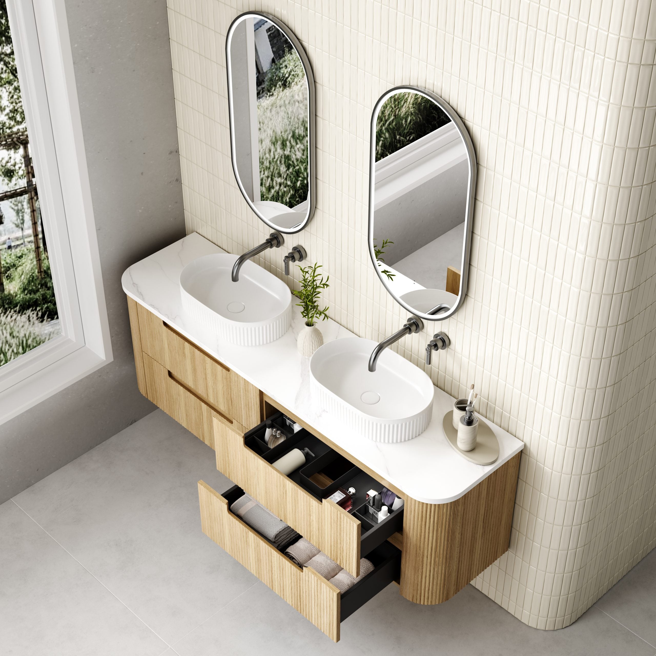 Aulic Varcelli 1800mm Tier Wall Hung Vanity Double Bowl