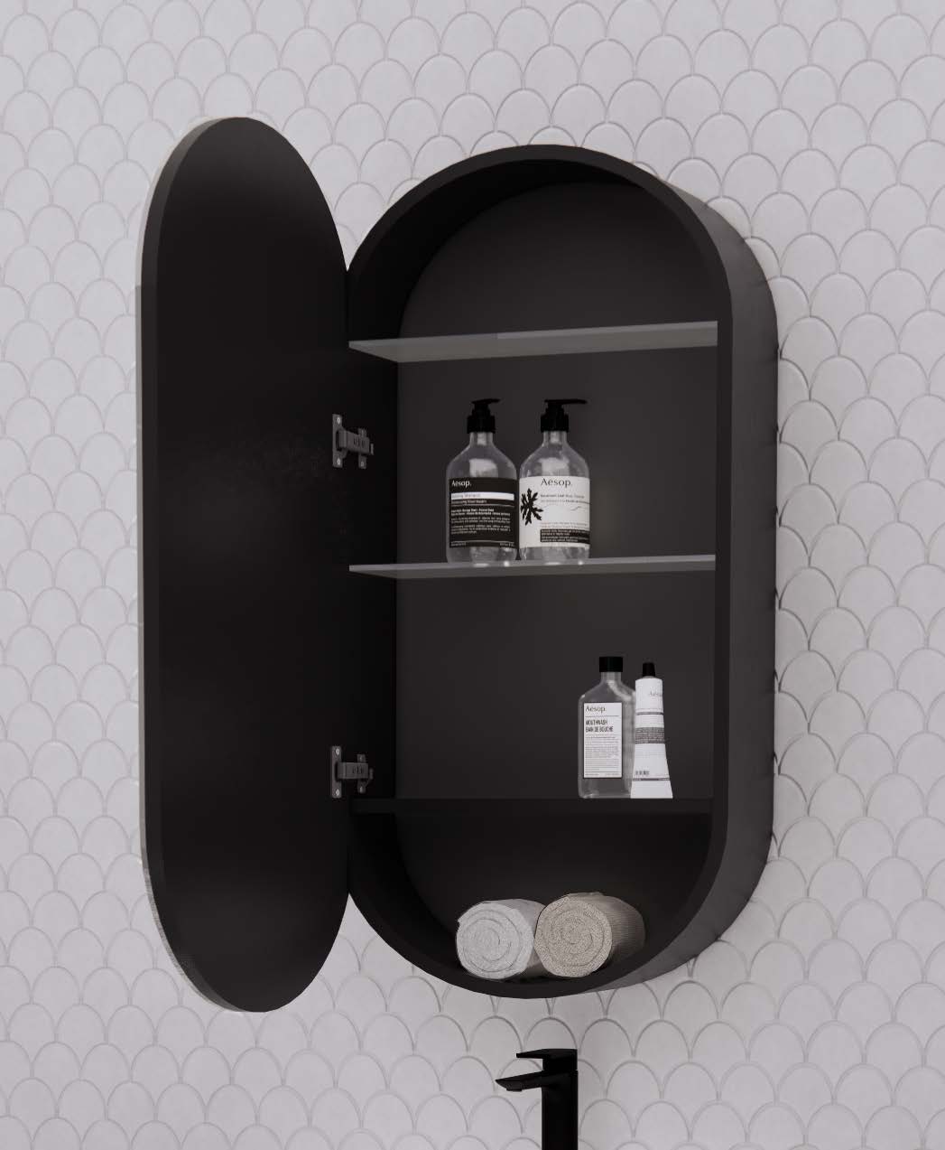 ABS Riva London Oval Shaving Cabinet Matte White
