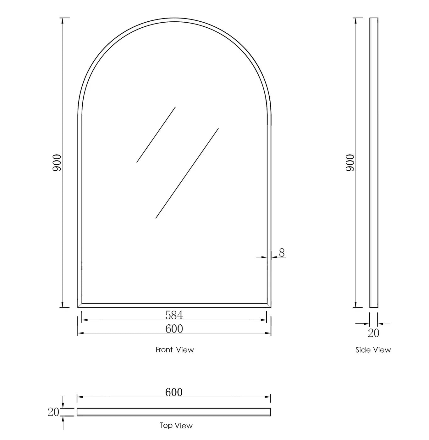 Otti Archie 600mm Metal Framed Mirror White MFMAR9060W