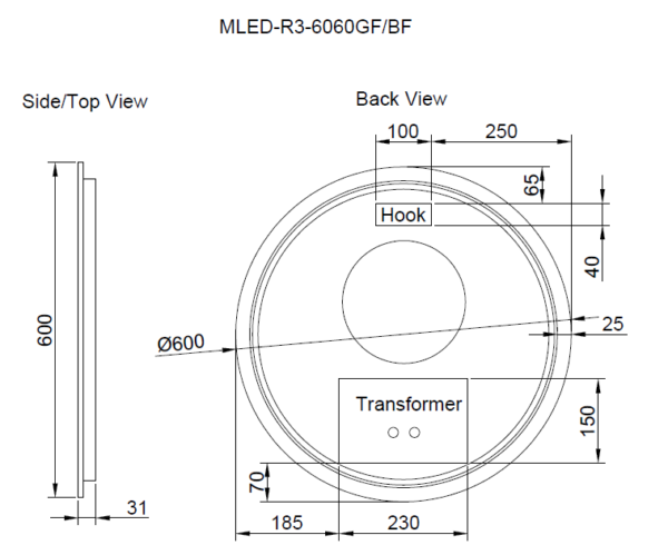 ABS Riva Round Framed LED Mirror