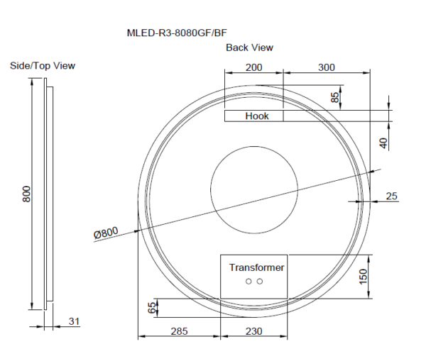 ABS Riva Round Framed LED Mirror