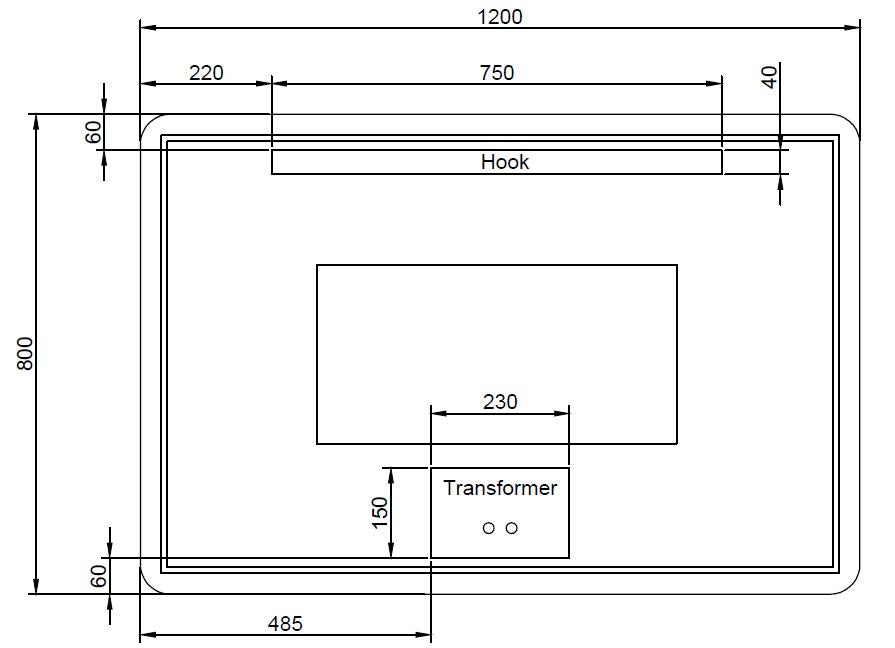 ABS Riva Frameless Rectangle LED Mirror - MLED-S5-1280