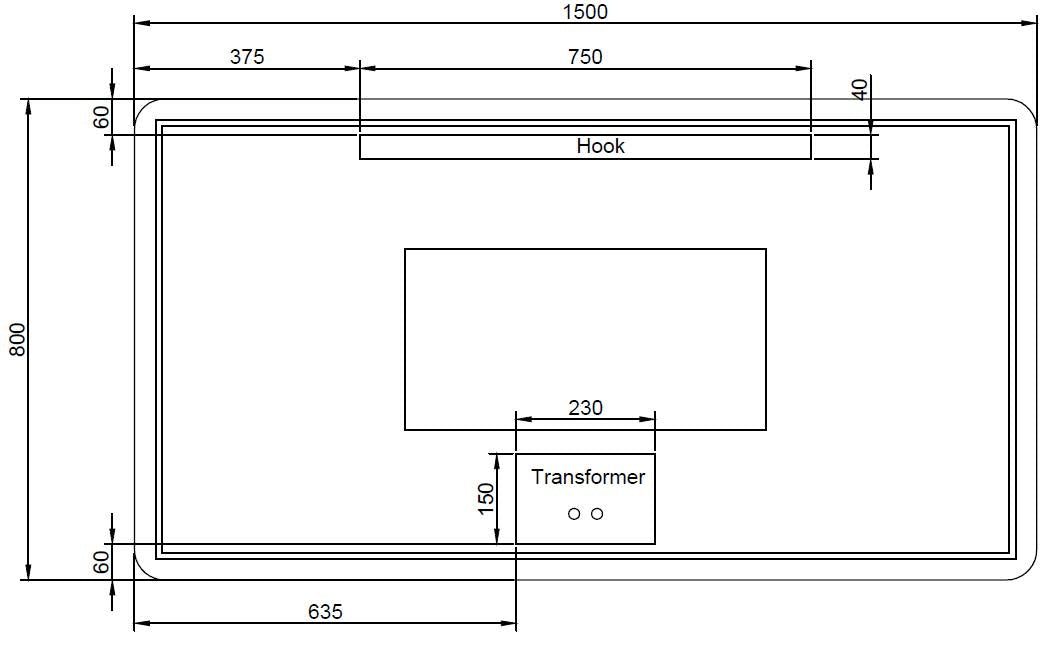 ABS Riva Frameless Rectangle LED Mirror - MLED-S5-1580