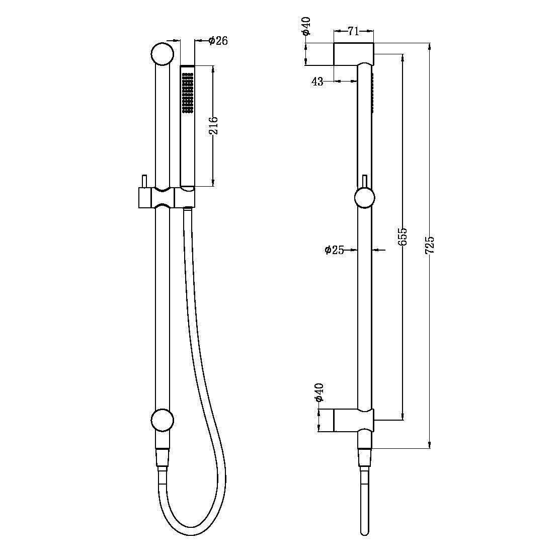 Nero Zen SS316L Shower Rail with Outdoor Shower Hose NR162205b01
