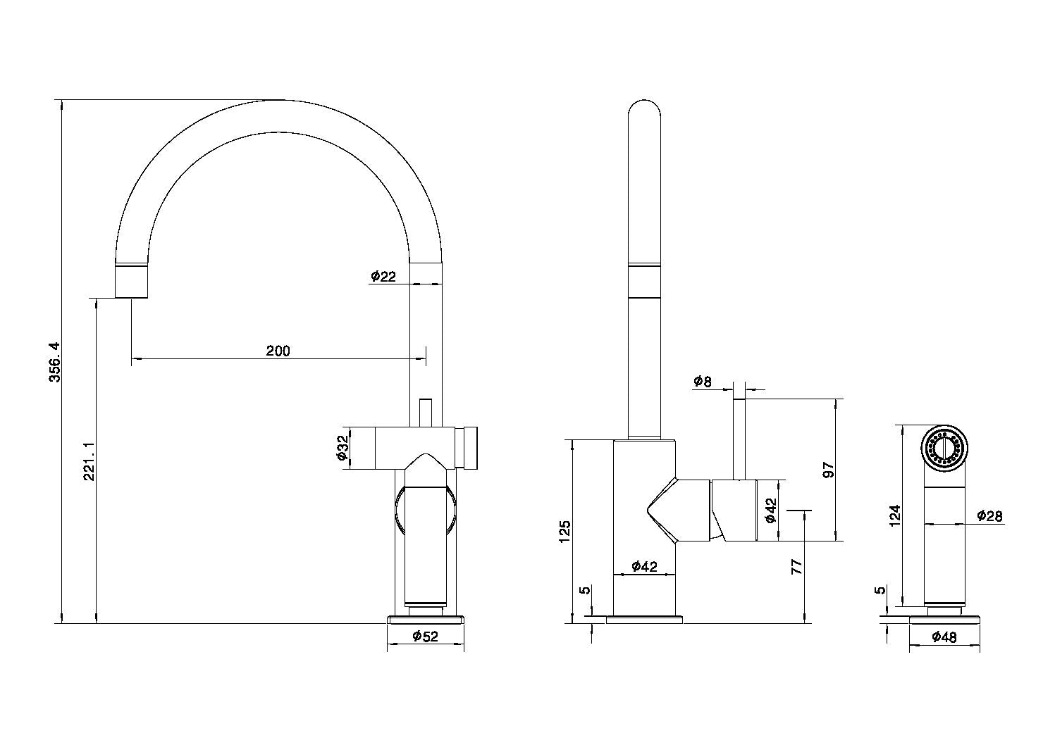 Nero Zen SS316L Kitchen Mixer with Hand Spray NR162208