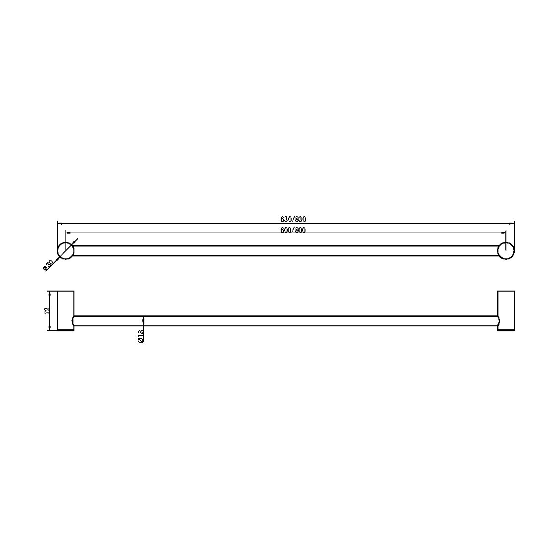 Nero Zen SS316L 800mm Single Towel Rail NR1630