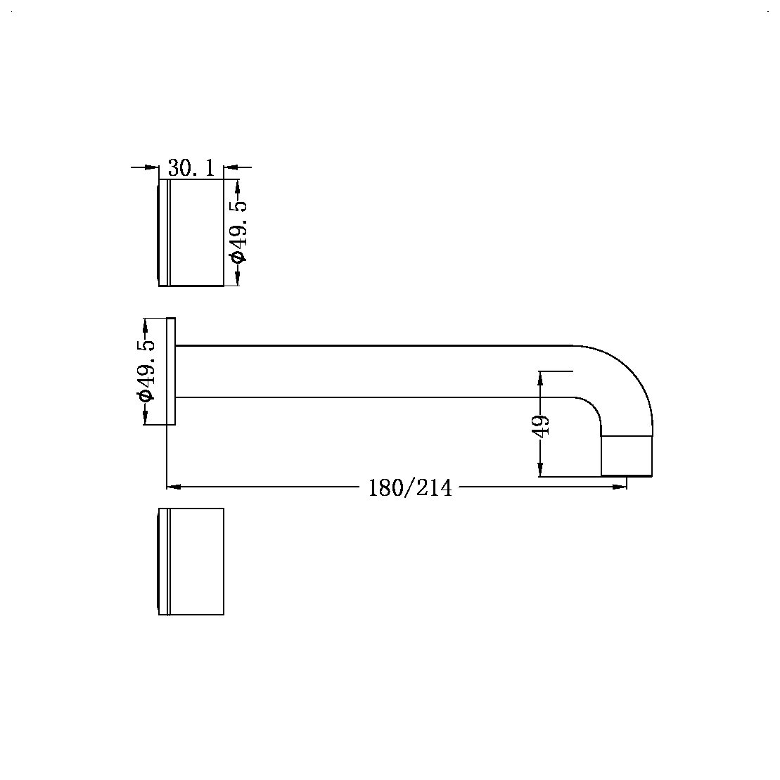 Nero Kara Wall Basin Set, 180/217mm Spout NR211707a