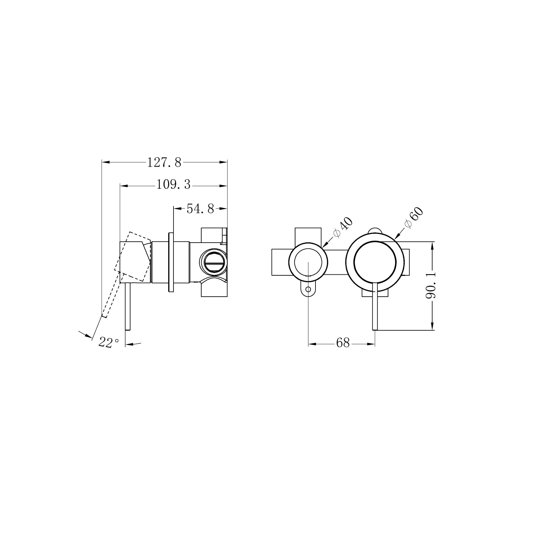 Nero Mecca Horizonal Shower/Bath Diverter Mixer Separate Plates NR221909U