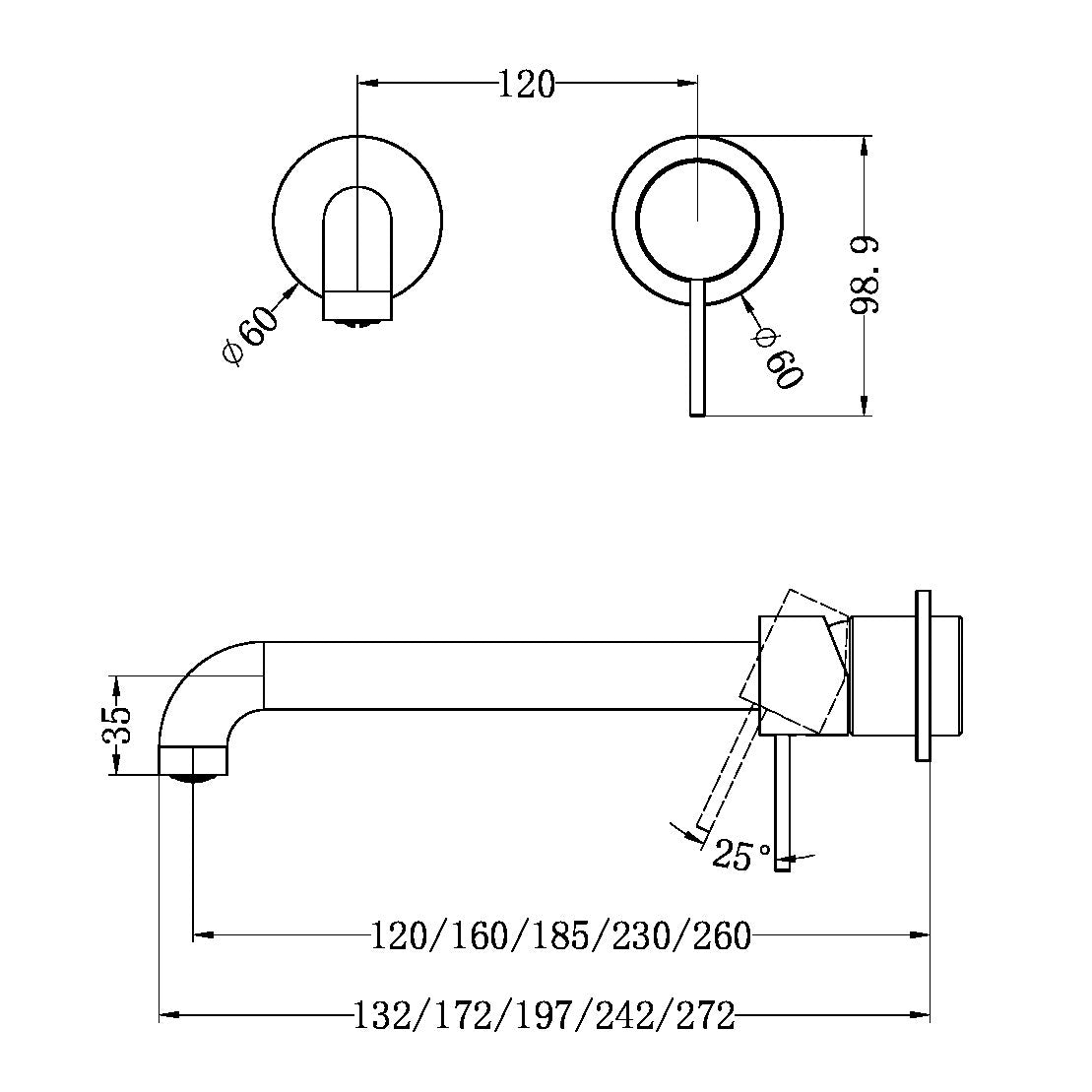 Nero Mecca Wall Basin/Bath Mixer Trim Kit Separate Plates NR221910ct