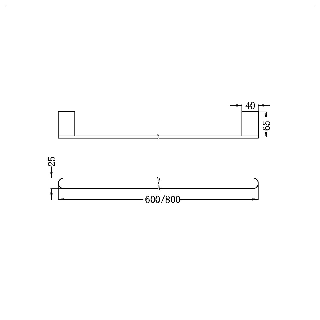 Nero Bianca 800mm Single Towel Rail NR9030