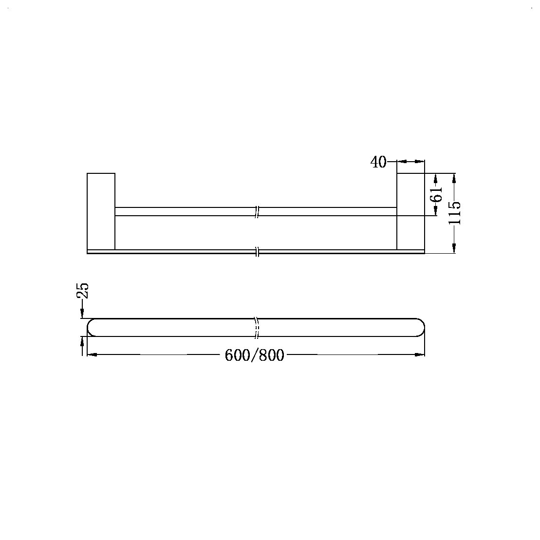 Nero Bianca 800mm Double Towel Rail NR9030d