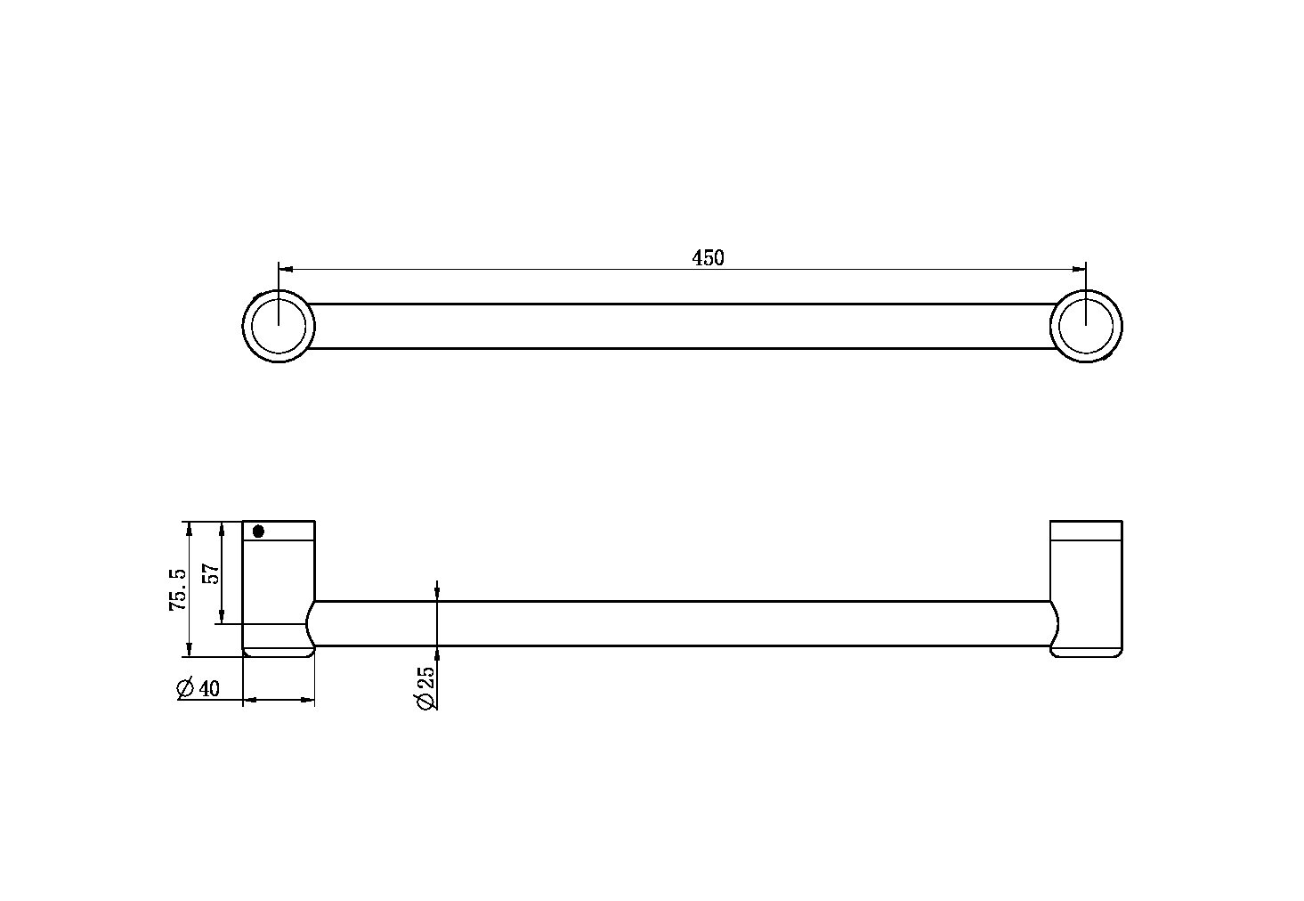 Nero Mecca Care 25mm Grab Single Towel Rail 450mm NRCR2518