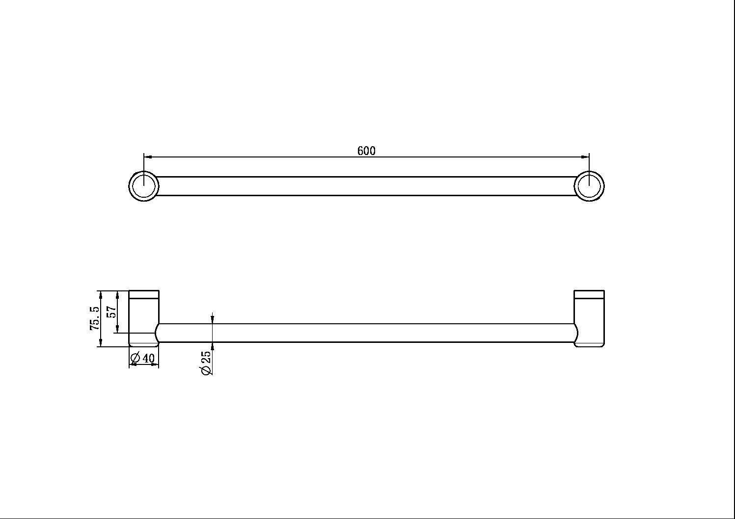 Nero Mecca Care 25mm Grab Single Towel Rail 600mm NRCR2524