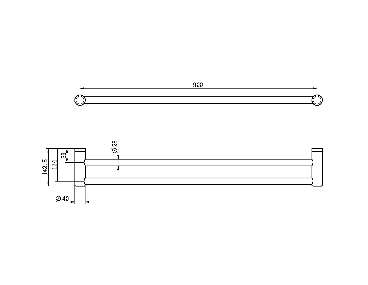 Nero Mecca Care 25mm Grab Double Towel Rail 900mm NRCR2530D