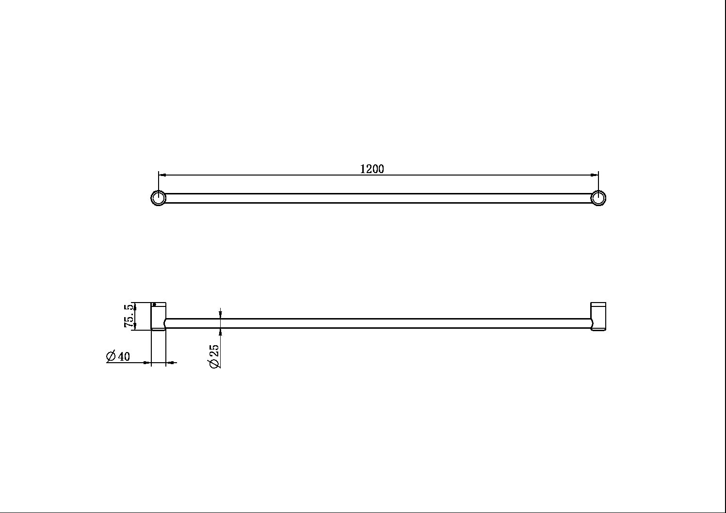 Nero Mecca Care 25mm Grab Single Towel Rail 1200mm NRCR2548