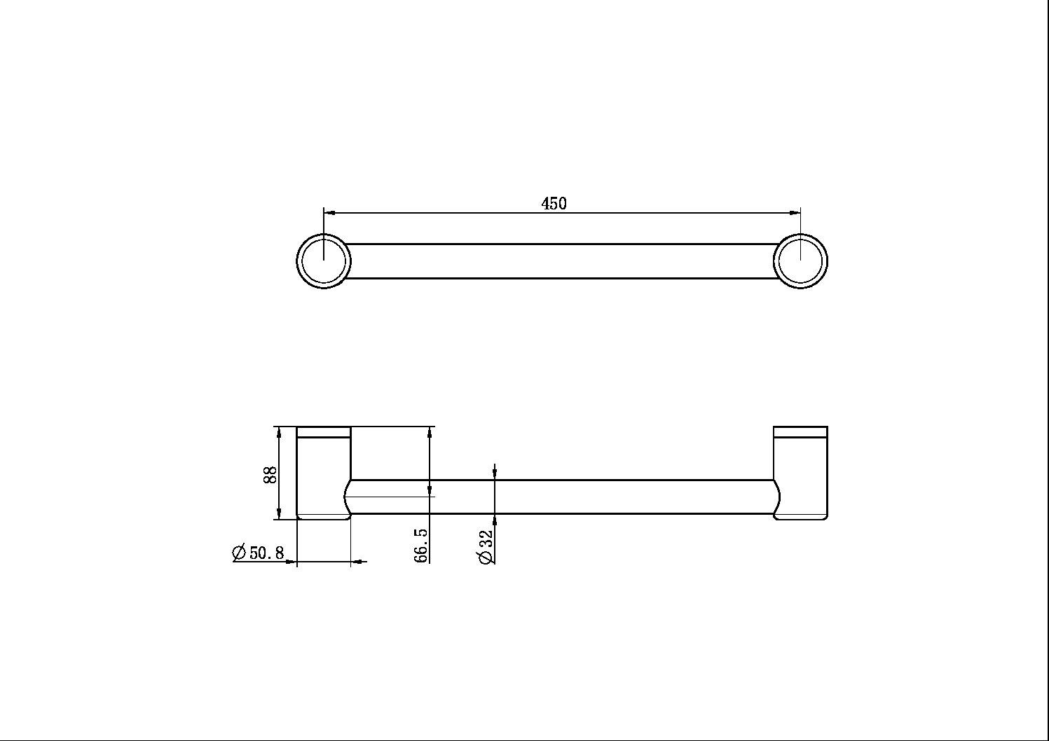 Nero Mecca Care 32mm Grab Single Towel Rail 450mm NRCR3218