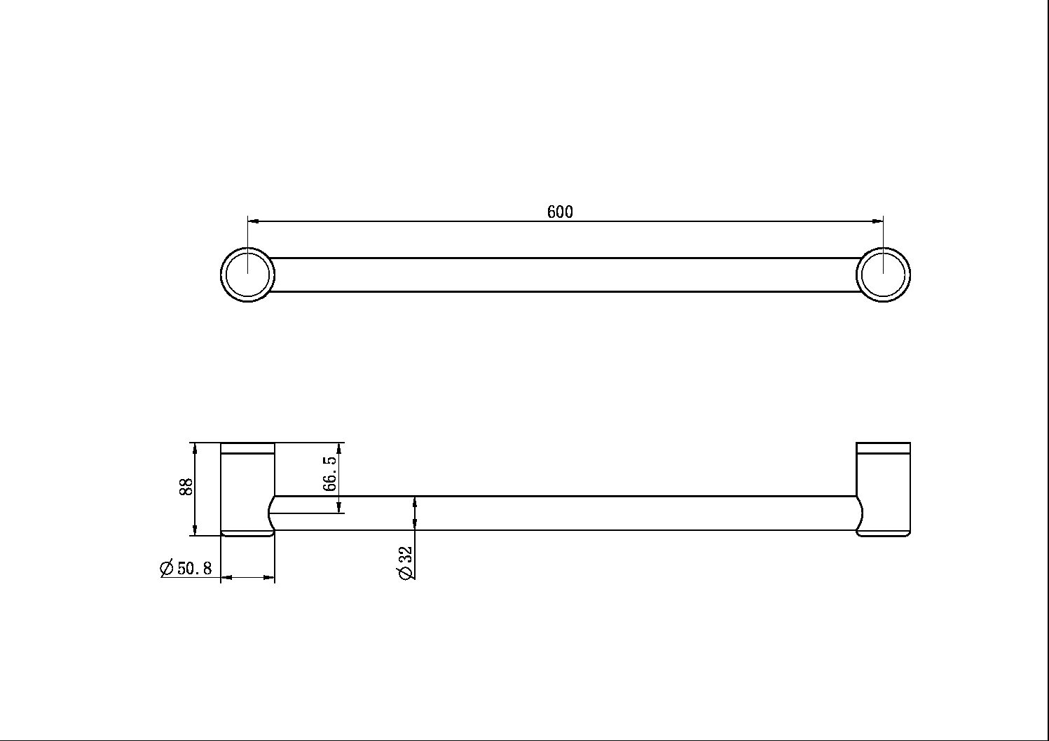 Nero Mecca Care 32mm Grab Single Towel Rail 600mm NRCR3224