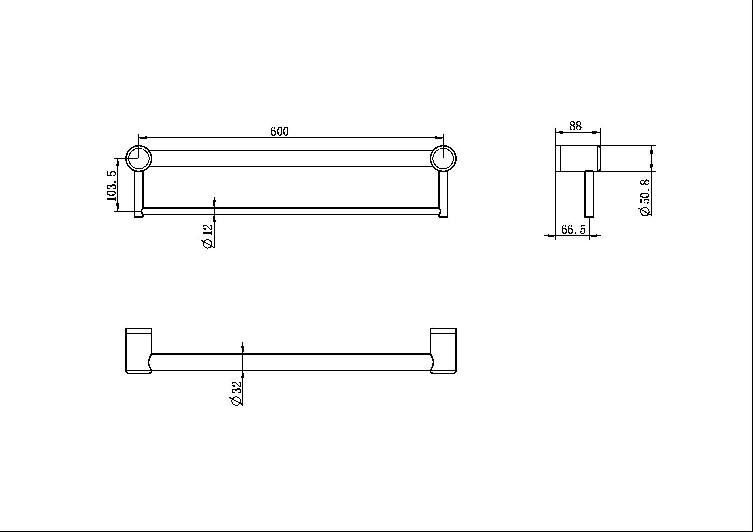 Nero Mecca Care 32mm Grab Rail with Towel Holder 600mm NRCR3224B