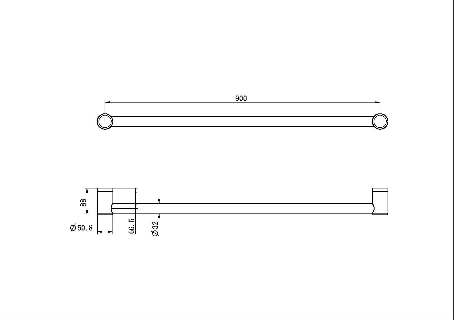 Nero Mecca Care 32mm Grab Single Towel Rail 900mm NRCR3230