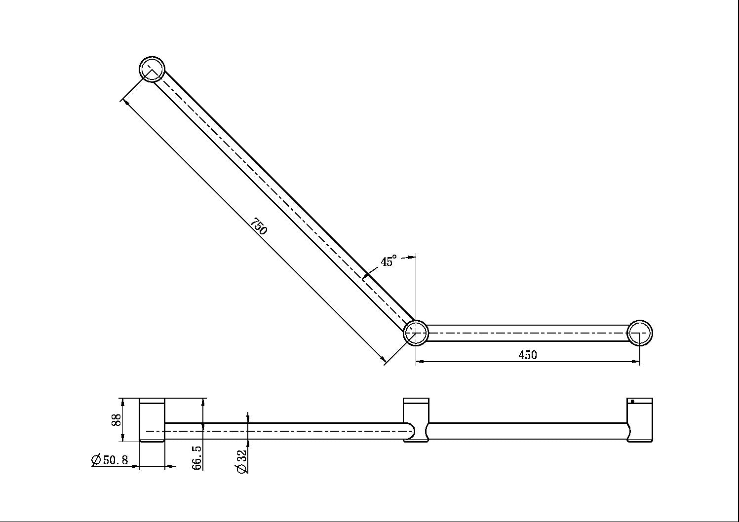 Nero Mecca Care 32mm Ambulant 45 Degree Grab Rail 750 x 450mm NRCR3245A