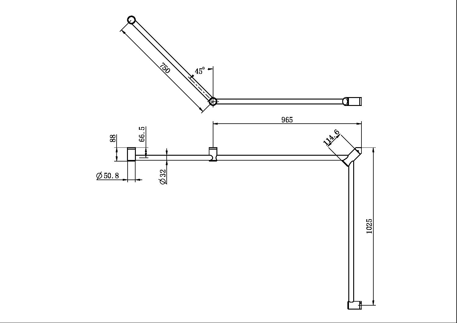 Nero Mecca Care 32mm DDA 45 Degree Continuous Grab Rail 750 x 965 x 1025mm NRCR3245C