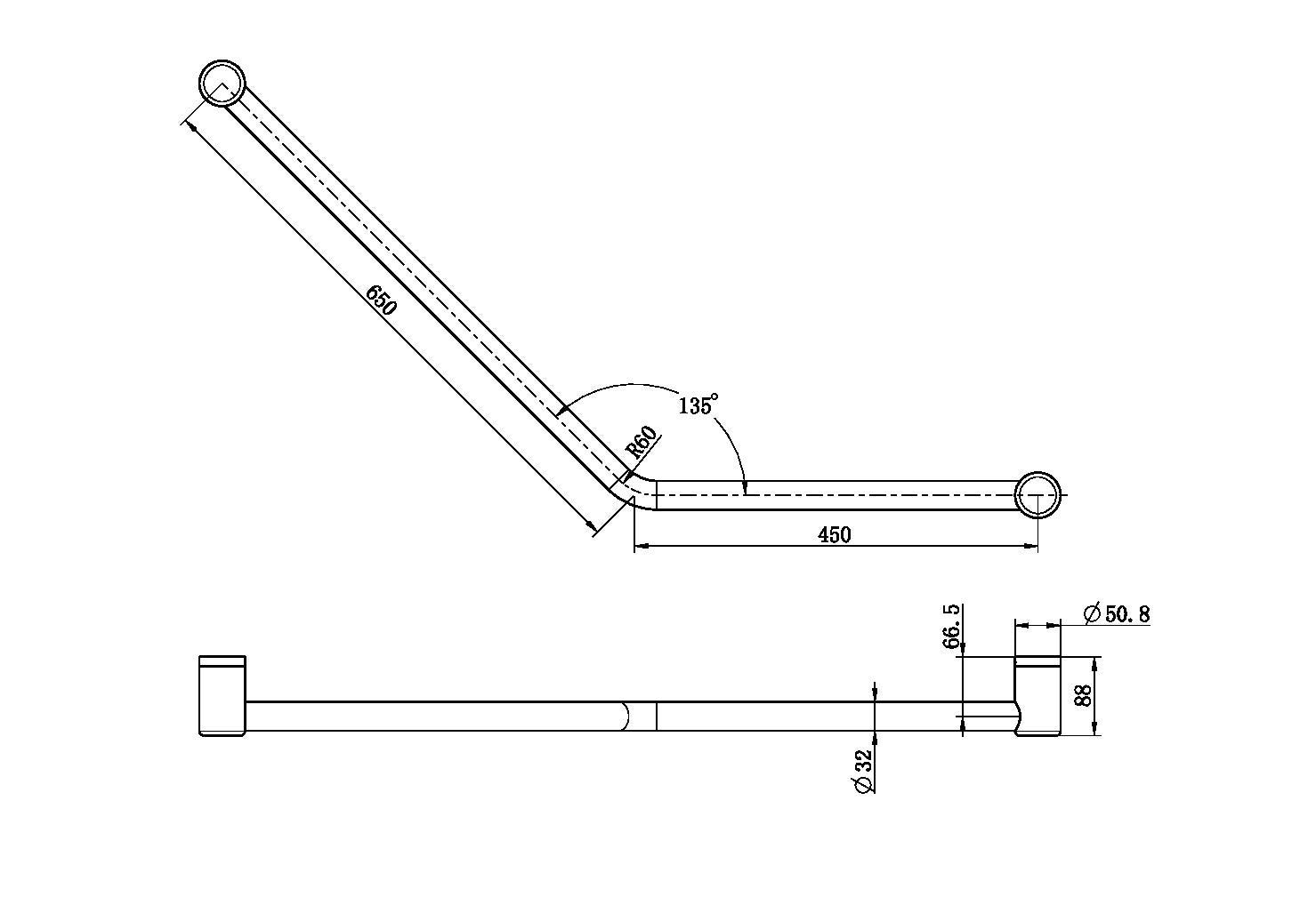 Nero Mecca Care 32mm Ambulant 45 Degree Grab Rail 450 x 650mm NRCR3245D