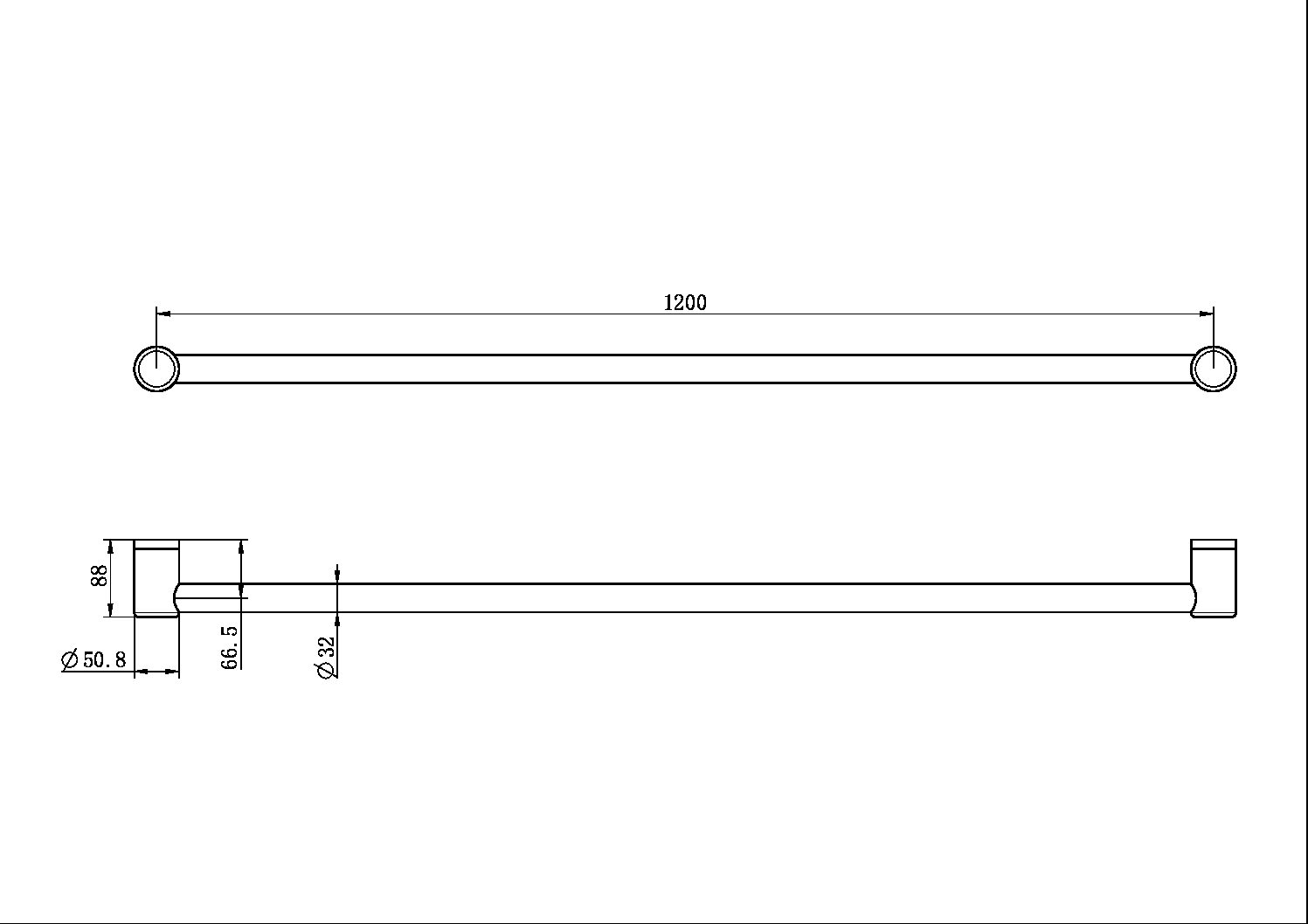 Nero Mecca Care 32mm Grab Single Towel Rail 1200mm NRCR3248