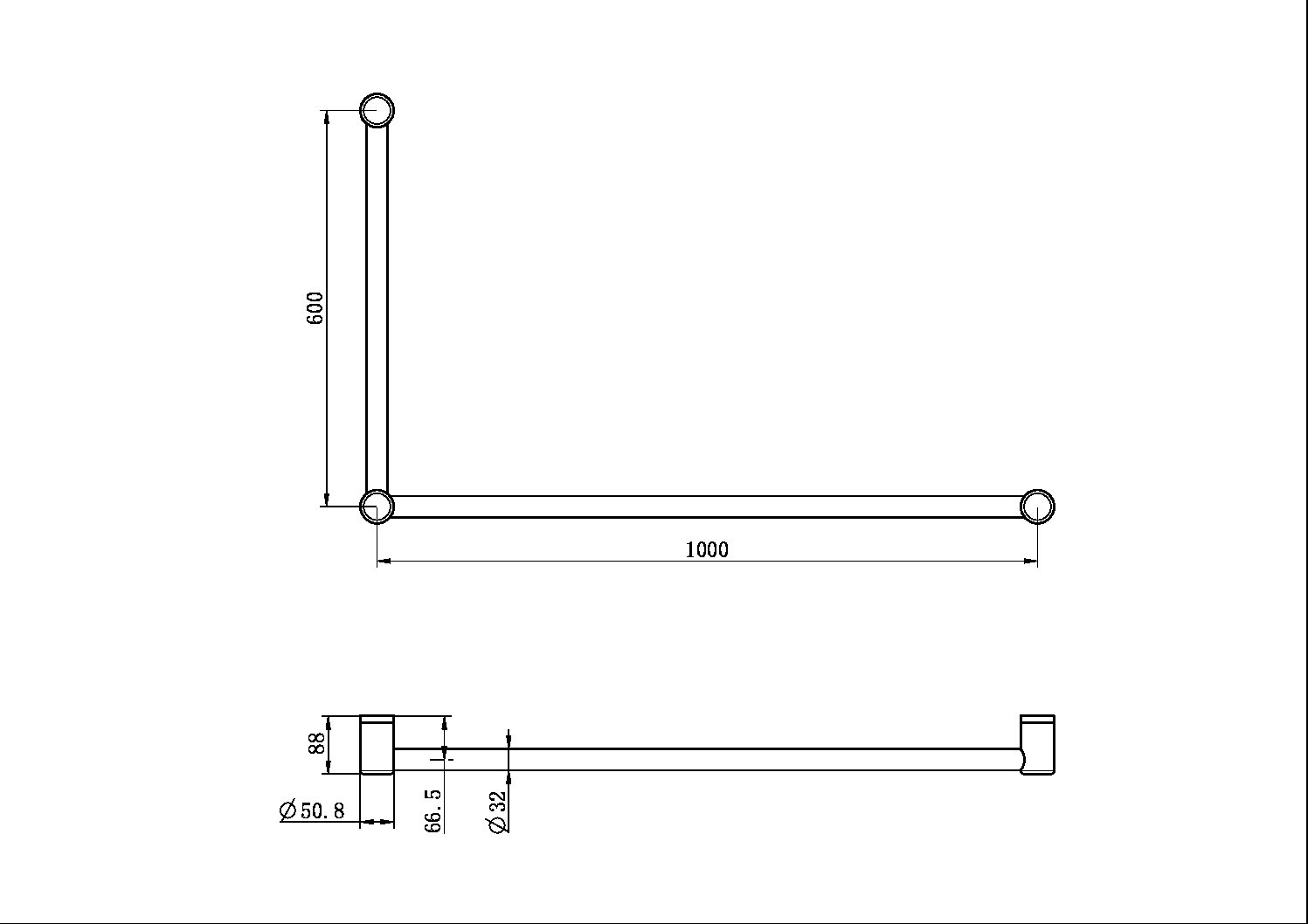 Nero Mecca Care 32mm DDA 90 Degree Grab Rail 600 x 1000mm NRCR3290