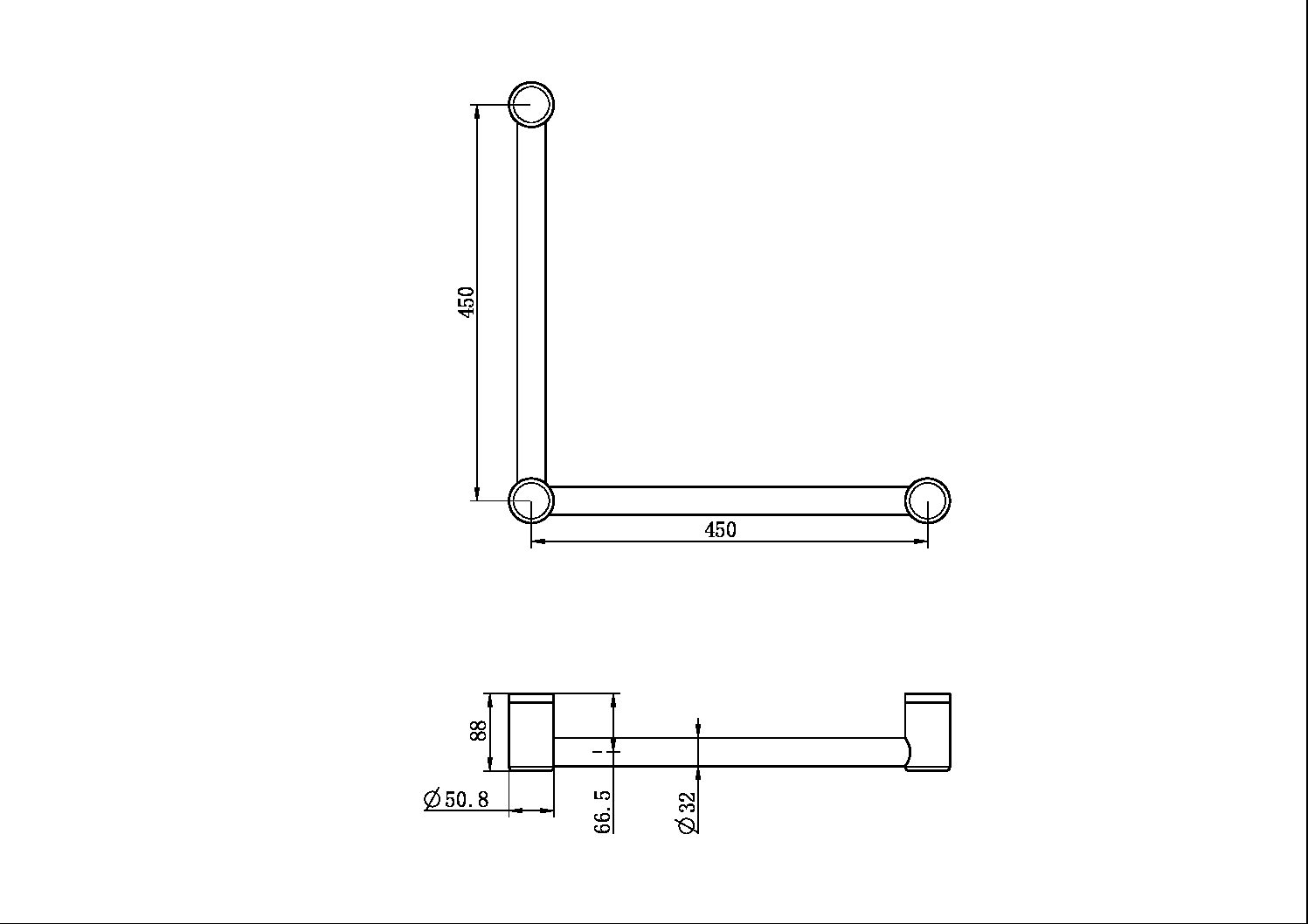 Nero Mecca Care 32mm Ambulant 90 Degree Grab Rail 450 x 450mm NRCR3290A