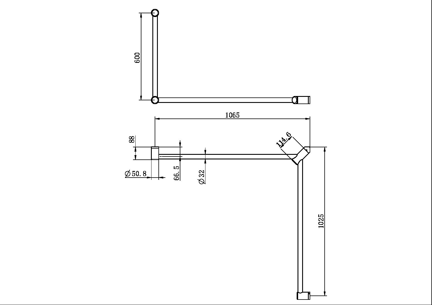 Nero Mecca Care 32mm DDA 90 Degree Continuous Grab Rail 600 x 1065 x 1025mm NRCR3290C