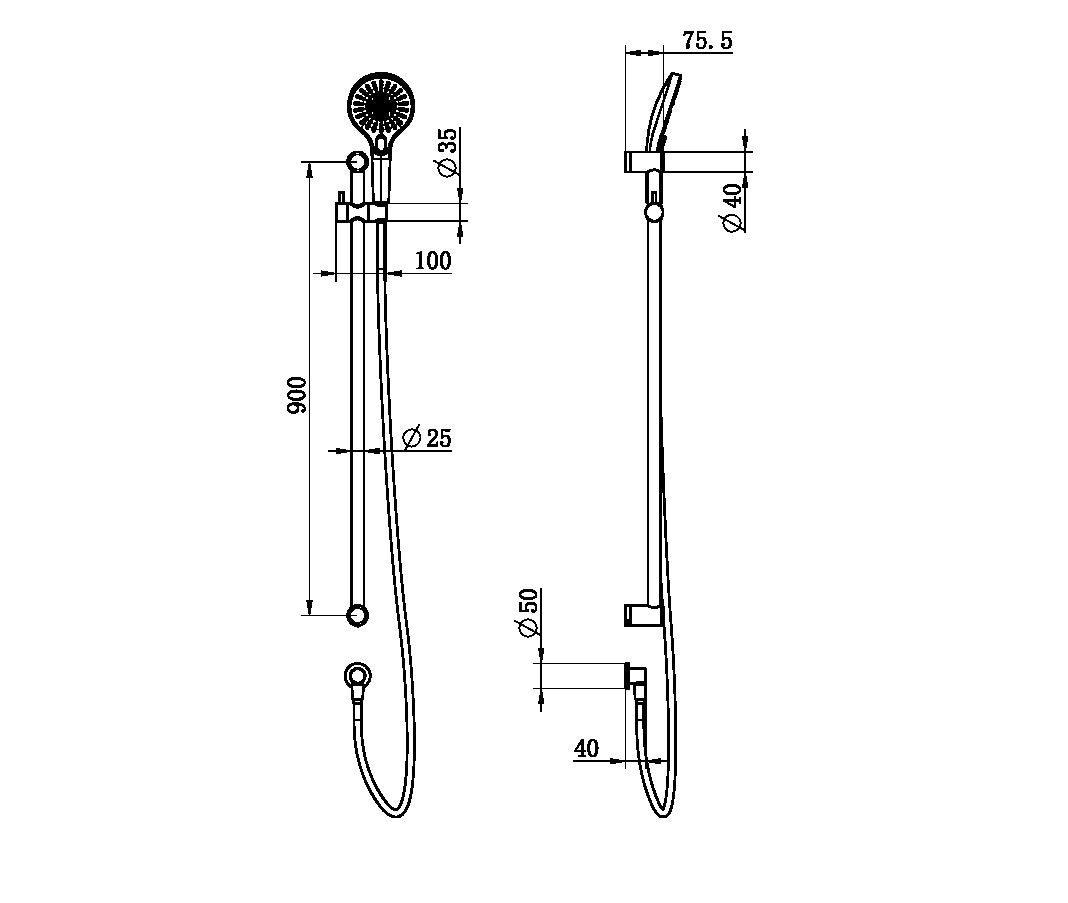 Nero Mecca Care 25mm Grab Rail and Adjustable Shower Rail Set 900mm NRCS004