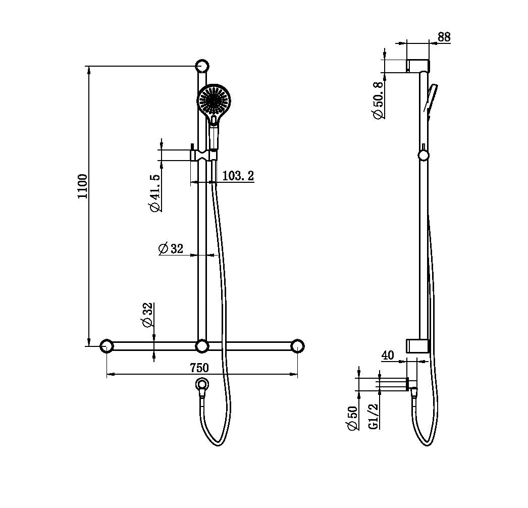 Nero Mecca Care 32mm T-Bar Grab Rail and Adjustable Shower Rail Set 900mm NRCS006