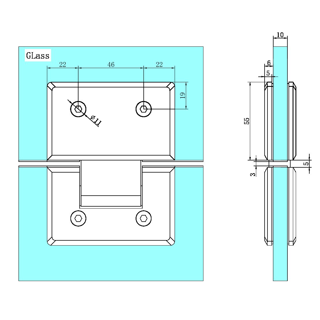 Nero 180 Degree Glass to Glass Shower Screen Hinge 10mm NRSH102