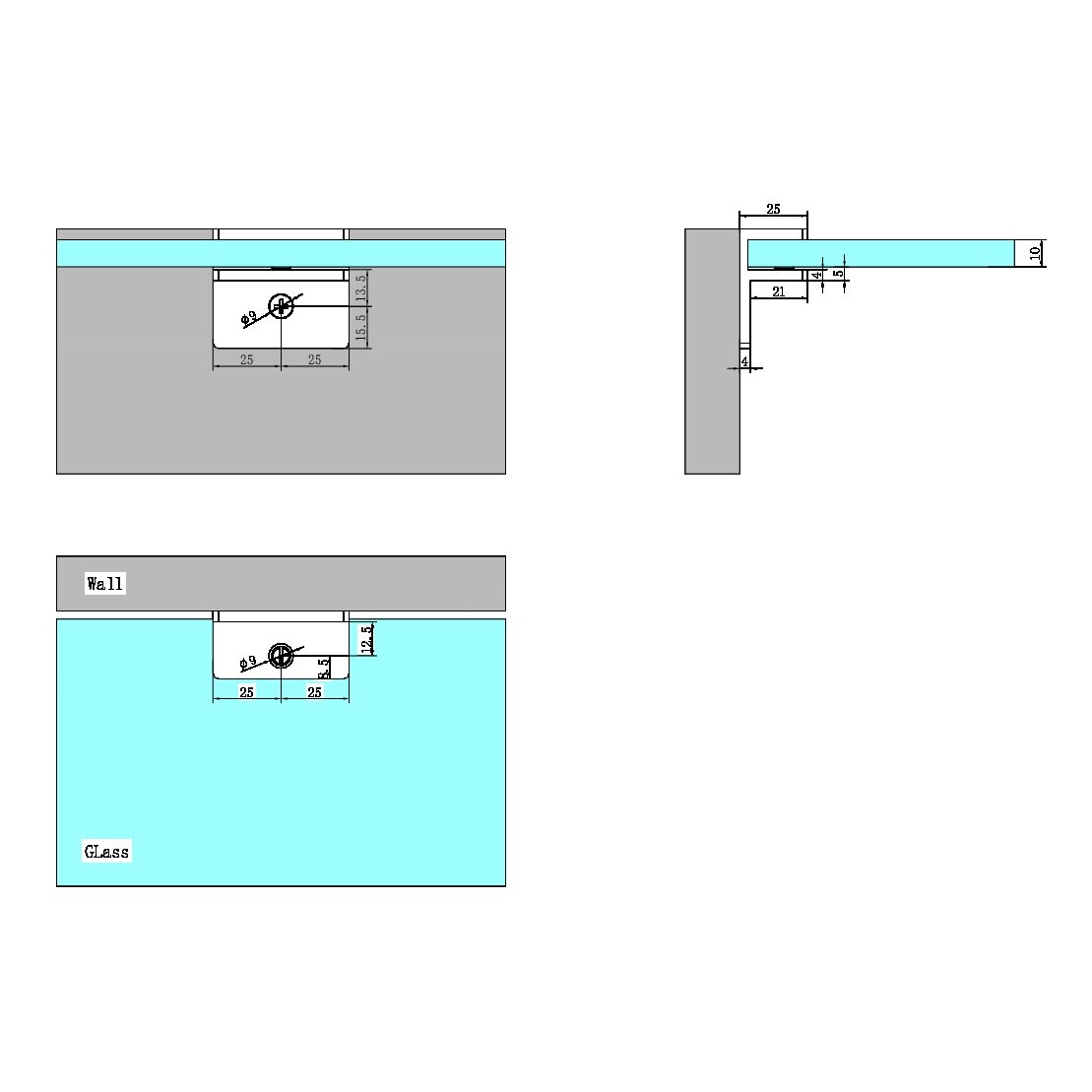 Nero 90 Degree Glass to Floor F-Bracket 10mm NRSH202