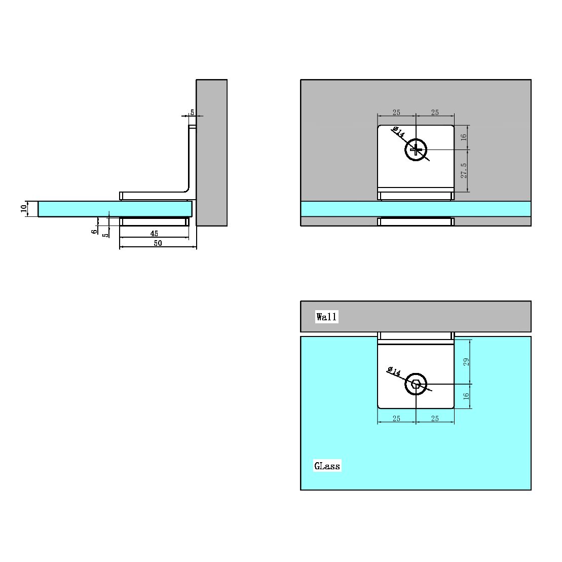 Nero 90 Degree Glass to Wall Shower Screen Bracket 10mm NRSH204