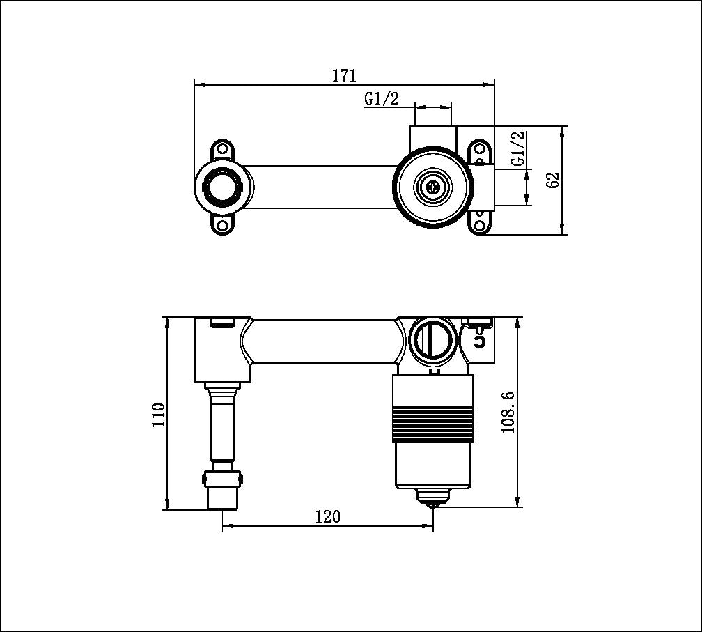 Nero Premium 35mm Universal Wall Basin/Bath Mixer Body Up Handle NRUB001AP