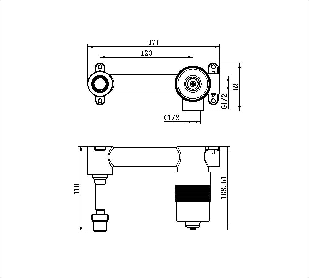 Nero Premium 35mm Universal Wall Basin/Bath Mixer Body NRUB001P