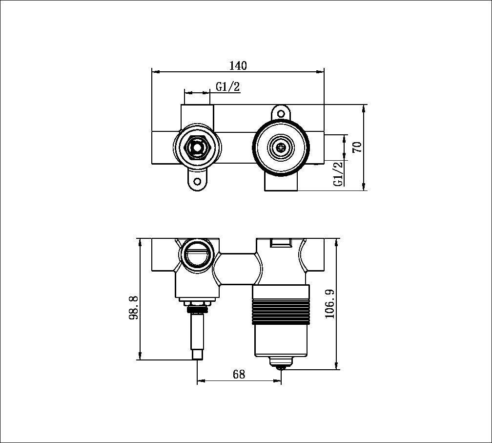 Nero Premium 35mm Universal Horizontal Shower/Bath Diverter Mixer Body NRUB003aP