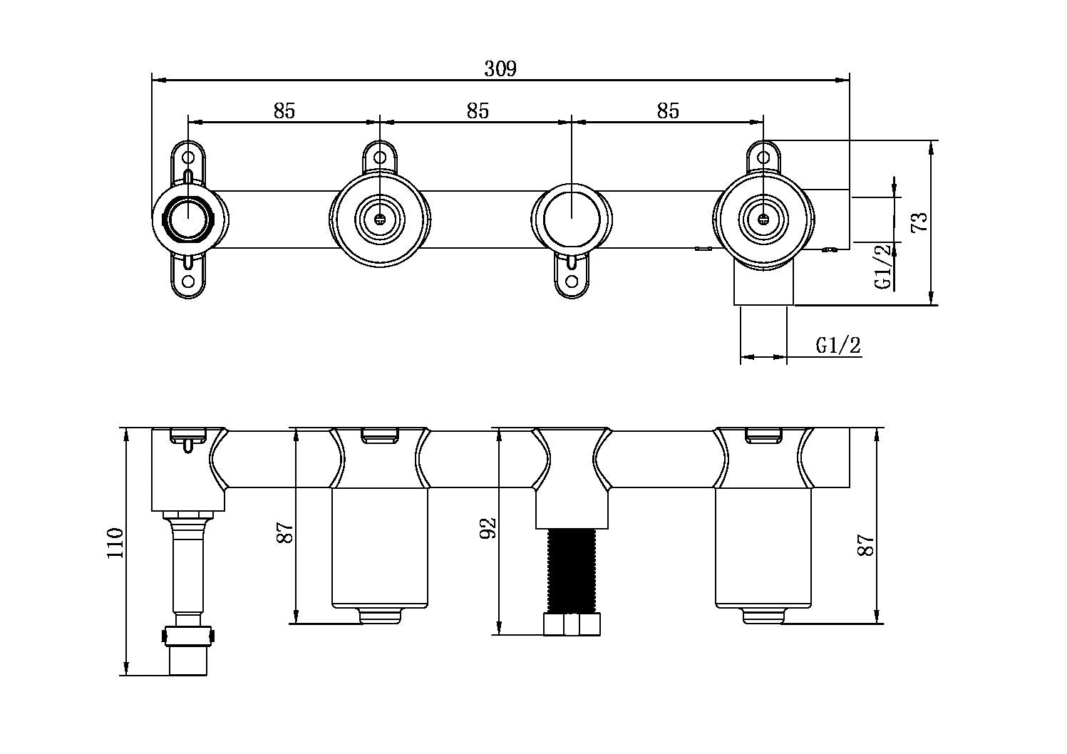 Nero Kara/Opal Progressive Shower System Body with Spout NRUB006p