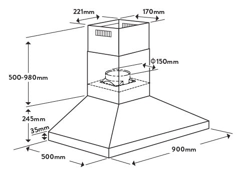 Omega 90cm Canopy Hood ORW9XL