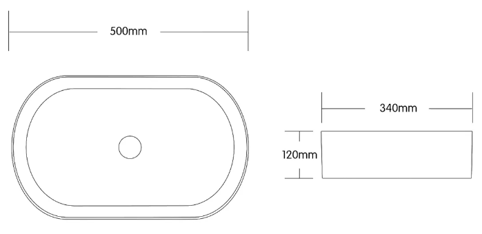 Otti Quay Oval Above Counter Ceramic Basin 500 x 340 x 120mm Matte Grey OT5035MG
