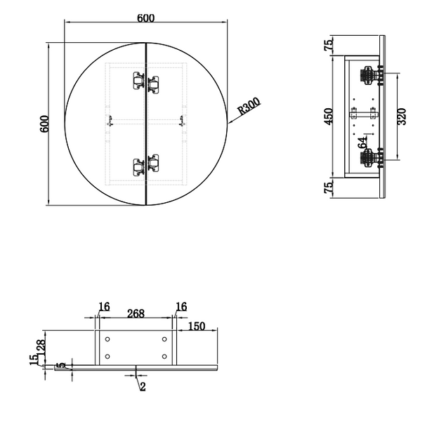 Cassa Design 600mm Elli Round Shaving Cabinet